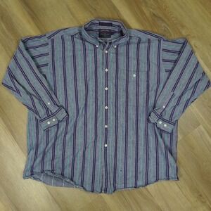 Members Only Club House Vintage Striped Button Down Shirt Mens 2X Big Blue 90's